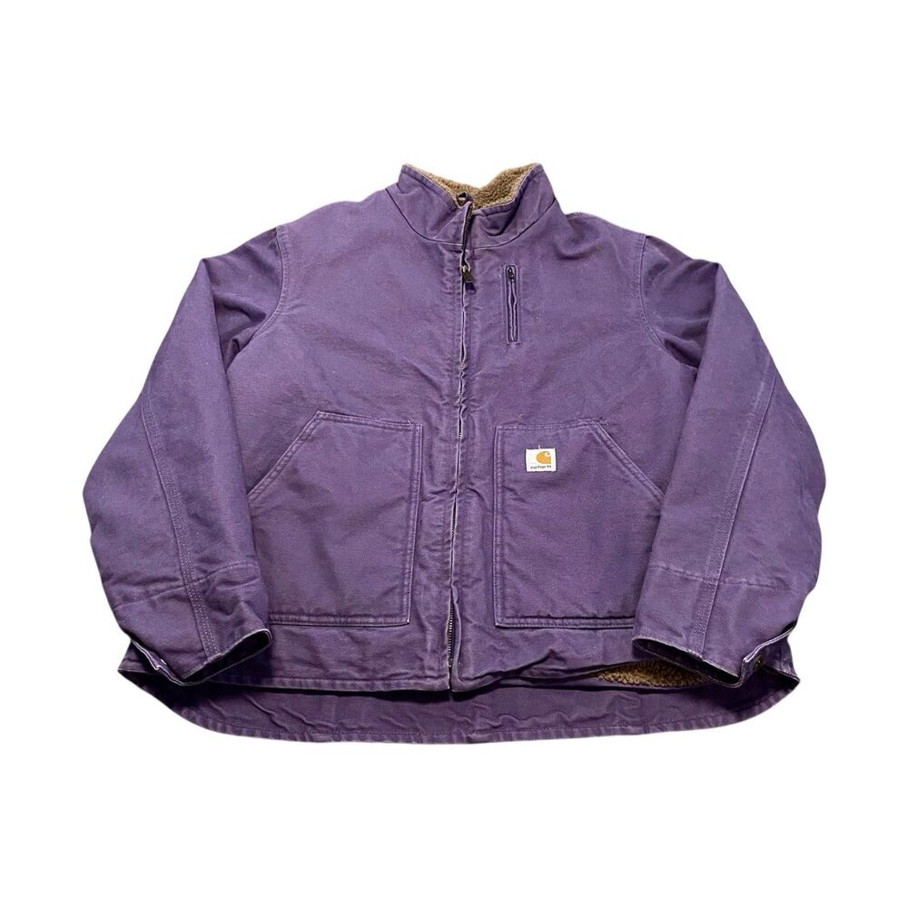Women’s Carhartt Jacket Coat WJ022 GPE Purple Vintage Style XL Sherpa IRREGULAR - Picture 2 of 8